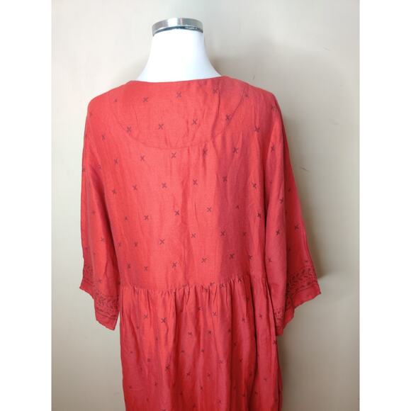 Gudrun Sjoden Red Midi Dress Cotton Wool Pockets Block Print - Picture 10 of 11
